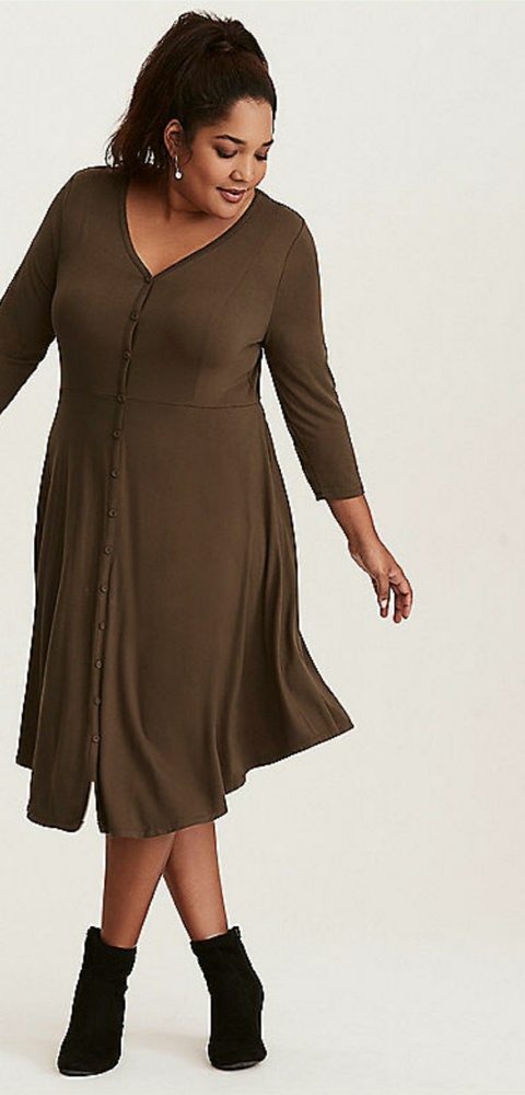 NWT Torrid Olive Knit Button Front Shirt Dress - Picture 2 of 3